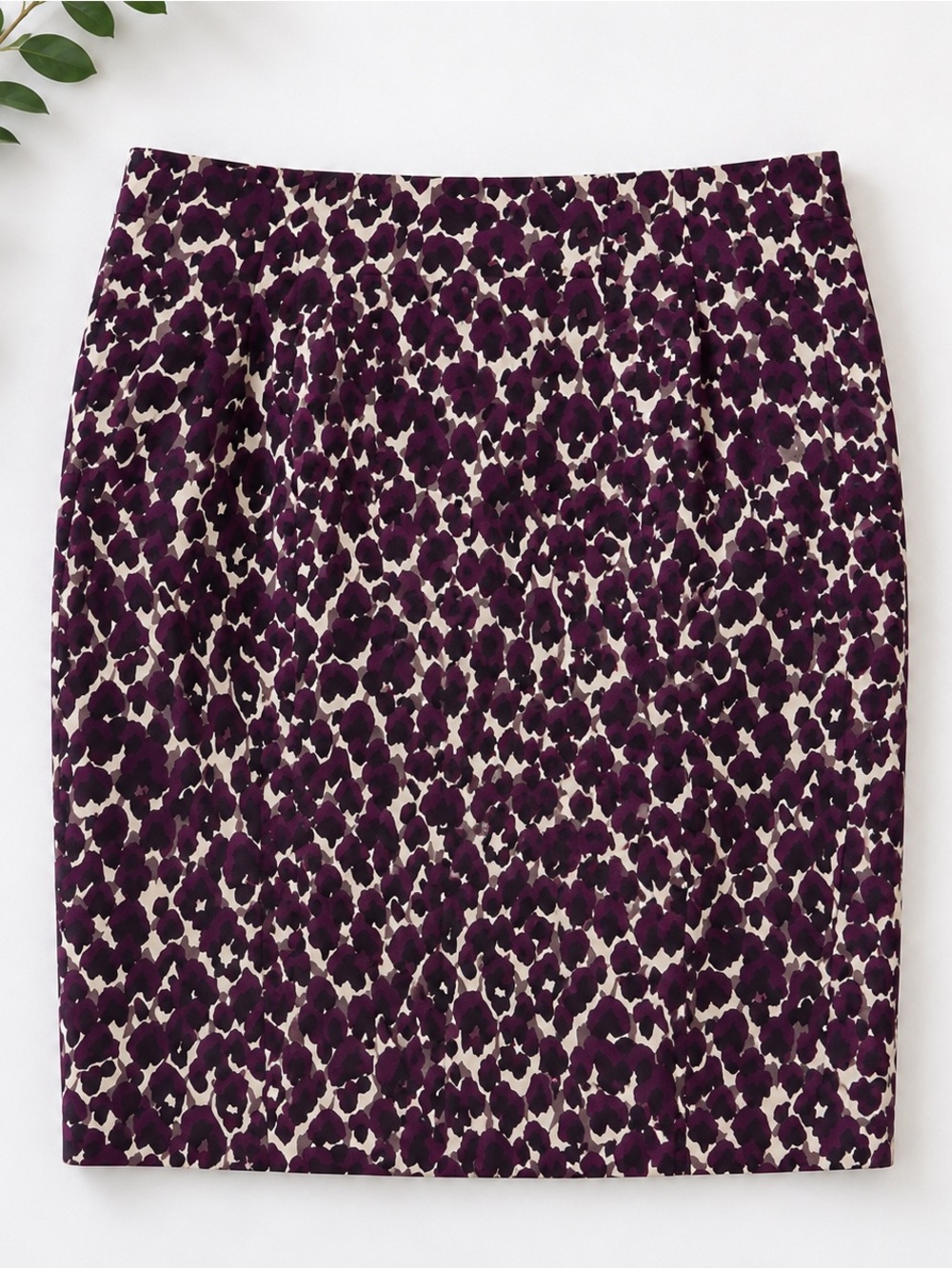 Ann Taylor Pencil Skirt Black Plum Cream Print Knee Length Career NWOT